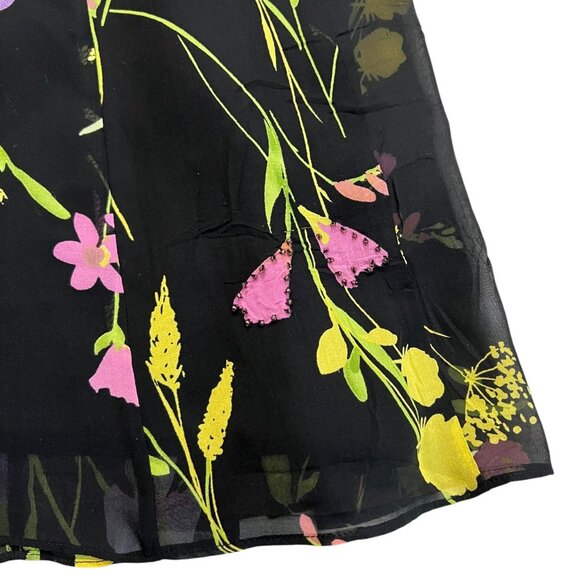 Vintage Silk Chiffon Beaded Floral Knee Length Skirt Black Size 12 Preppy Twee - Picture 8 of 12